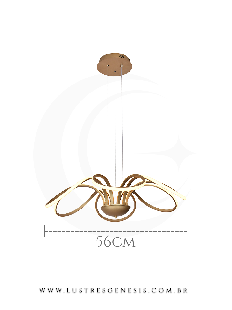 Luminária pendente de teto LED 3000k dourada modelo Udders, design moderno e elegante, ideal para sala de jantar e estar, com 82 cm de largura, marca Sindora.